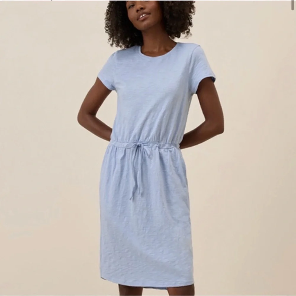 Pact Organic Cotton Slub Weekend Dress Blue Drawstring Casual Minimalist S